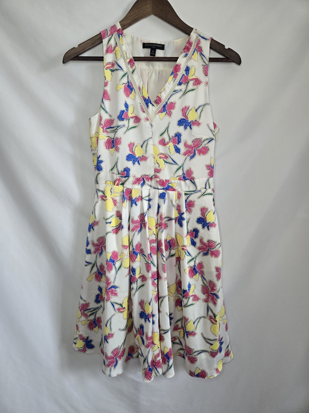 Banana Republic White Mini Dress with Pink, Yellow & Blue Floral Print